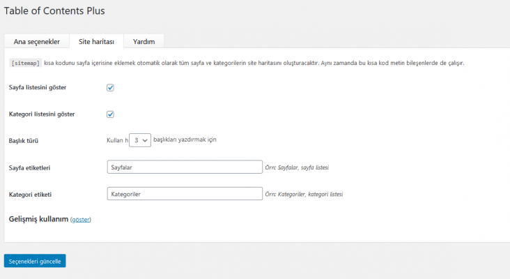 Wordpress İçindekiler Eklentisi