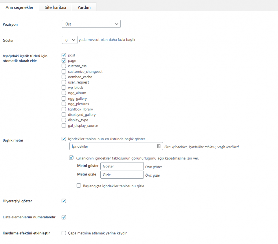 Wordpress İçindekiler Eklentisi